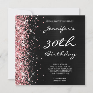 Coral Pink Glitzer Black Ombre Foil 30. Geburtstag Einladung