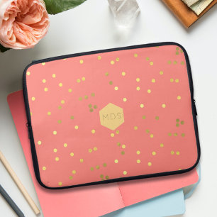 Coral Pink Gold Foil Confetti Sprinkles Monogramm Laptopschutzhülle