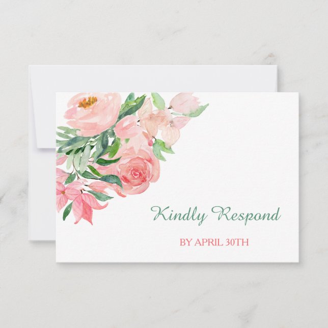 Coral Pink Green Floral Wedding Menu UAWG RSVP Karte (Vorderseite)
