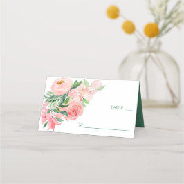 Coral Pink Green Floral Wedding Platzkarte