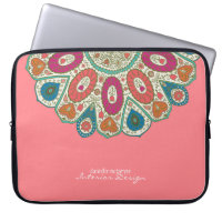 Coral Pink Hand Drawn Henna Circle Muster Design