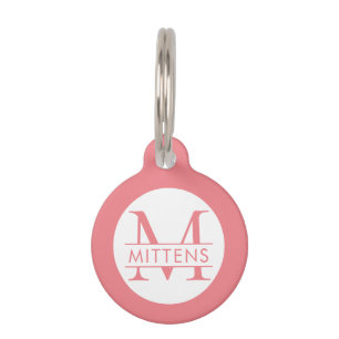 Coral Pink Hübsch Girly Monogram Haustiermarke