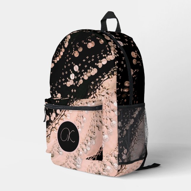 Coral Pink Imitate Coin Sinti und Roma Scarf Monog Bedruckter Rucksack (Rückseitige Ecke Rechts)