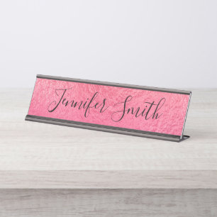 Coral Pink Imitate Foil Texture Moderne Kalligraph Schreibtischnamensplakette