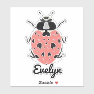 Coral Pink Ladybug mit Namensaufkleber Aufkleber