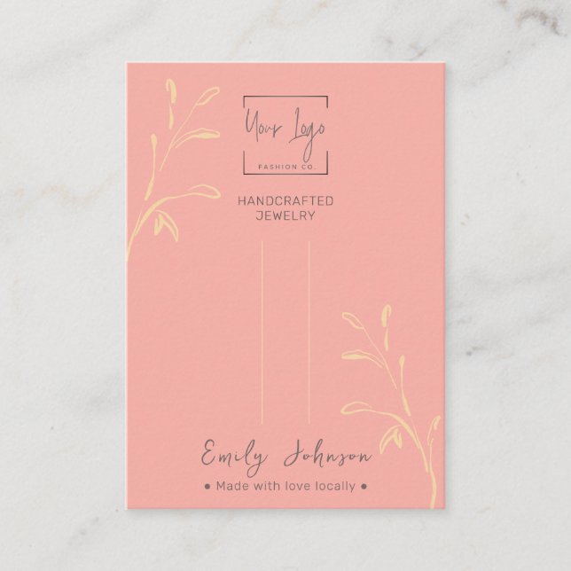 Coral Pink Leaf QR Schmuck Hairclip Display Card Telefonnummerkarte (Vorderseite)