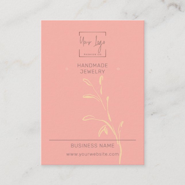 Coral Pink Leaf Social QR Schmuckkarte Telefonnummerkarte (Vorderseite)