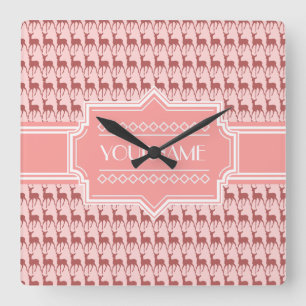 Coral Pink Lmon Dee Muster Personalisiert Quadratische Wanduhr