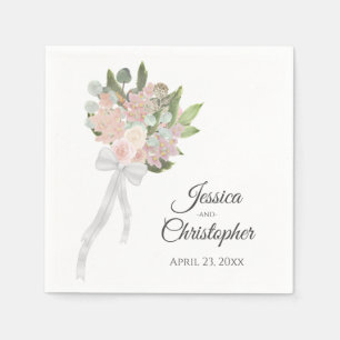 Coral Pink & Mauve Watercolor Bouquet Boho Wedding Serviette