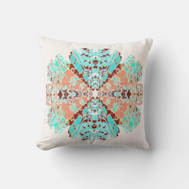 Coral Pink Mint Shades Mandala auf Off-white Desig Kissen (Vorderseite)