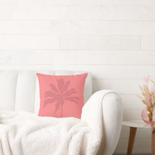 Coral Pink Moderne tropische Palmen Sommer Kissen