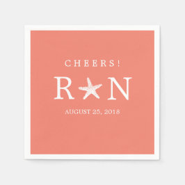 Coral Pink Monogram Starfish | Hochzeit Serviette