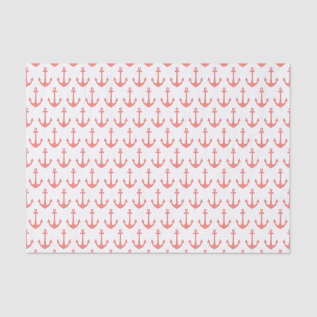 Coral Pink Nautical Anchor Muster Seidenpapier (Vorderseite)