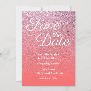 Coral Pink Ombre Glitzer Save the Date Einladung