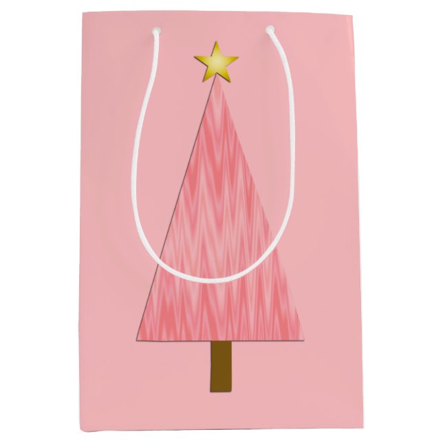 Coral Pink Ombre Moderner Weihnachtsbaum Mittlere Geschenktüte (Vorderseite)