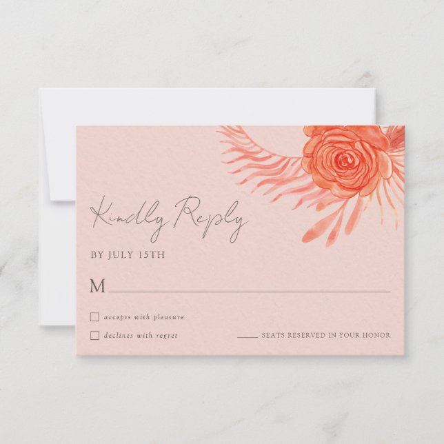 Coral Pink Orange Blush Floral Wedding RSVP Card Karte (Vorderseite)