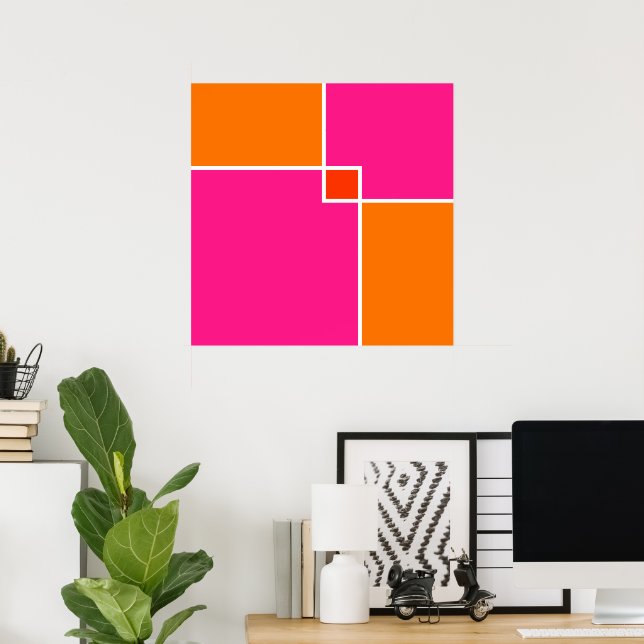 Coral Pink Orange Squares Poster (Heimbüro)