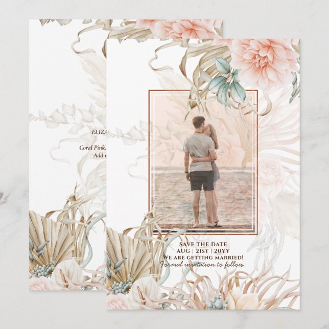 Coral Pink Pampas Grass FOTO Hochzeit Save The Date (Vorne/Hinten)