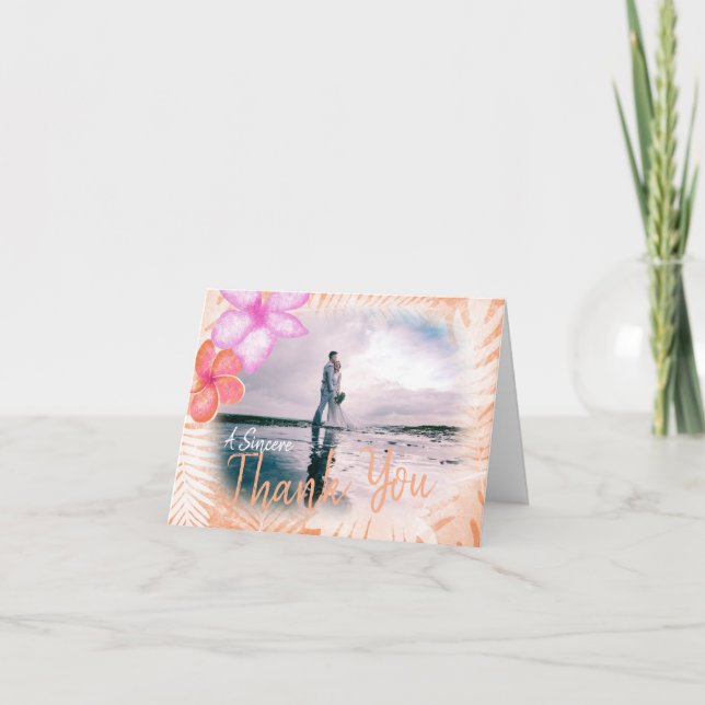 Coral, Pink Plumeria Blume Danke Karte (Vorderseite)