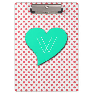 Coral Pink Polka Dots Monogram von Shirley Taylor Klemmbrett