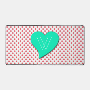 Coral Pink Polka Dots Monogram von Shirley Taylor Schreibtischunterlage