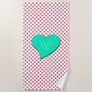 Coral Pink Polka Dots Monogram von Shirley Taylor Strandtuch