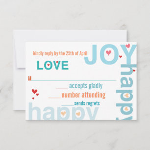 Coral Pink Red Aqua Moderne Typografie Hochzeit RSVP Karte