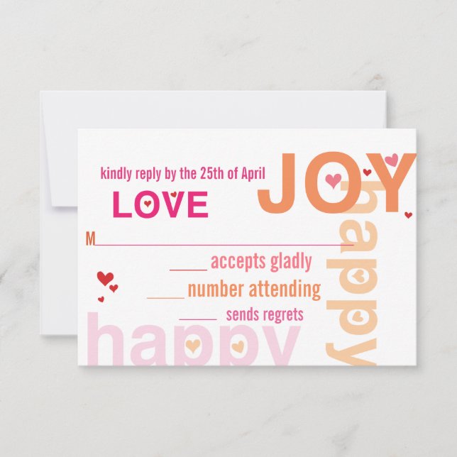 Coral Pink Red Floral Moderne Typografie RSVP Karte (Vorderseite)
