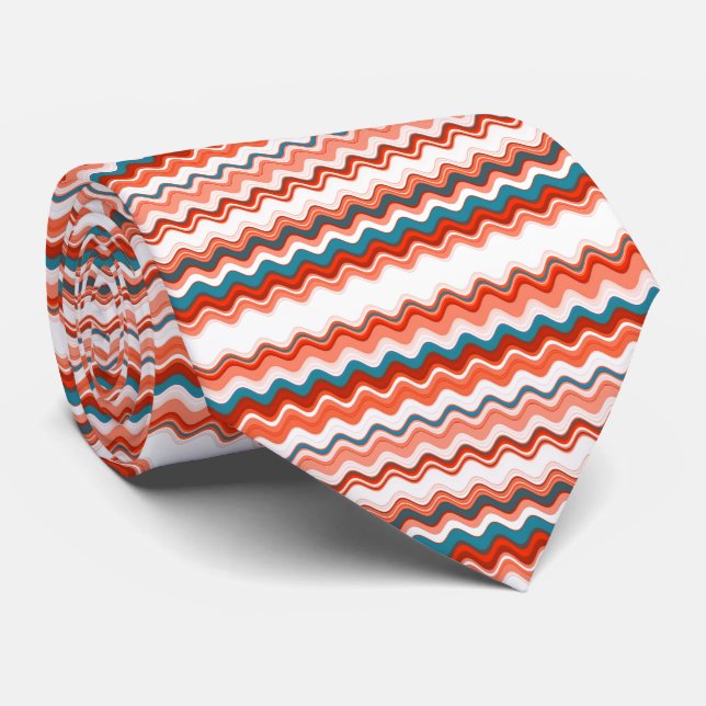 Coral Pink Red Wavy Zigzag Muster Krawatte (Gerollt)