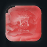 Coral Pink Rose, 90. Geburtstag Name Floral Square Pappteller<br><div class="desc">Unser originelles Foto von eleganten korallenrosa Rosenblütenblättern schmückt diese einzigartige und lustige Geburtstagsfeier. Obwohl standardmäßig "90. Geburtstag" steht, können Sie den Namen, die Anzahl der Jahre und die Veranstaltung leicht ändern. Wählen Sie Platz oder Runde. Sehr elegant und elegant! Viele passende Produkte sind erhältlich. Alle Rechte vorbehalten © 2015 Alan...</div>