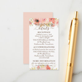 Coral Pink Roses and Gold Blätter Wedding Details Begleitkarte
