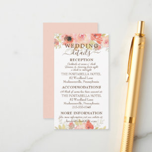 Coral Pink Roses and Gold Blätter Wedding Details  Begleitkarte
