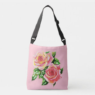 Coral Pink Roses mit Jade Green Blätter Tragetaschen Mit Langen Trägern