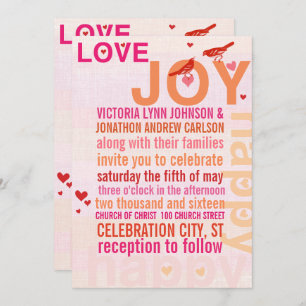 Coral Pink Rote Floral Moderne Typografie Love Bir Einladung