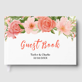 Coral Pink Rote Rosen Blumenzehen Gästebuch