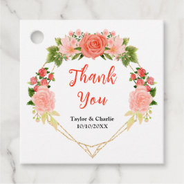Coral Pink Rote Rosen Hochzeit Danke Geschenkanhänger