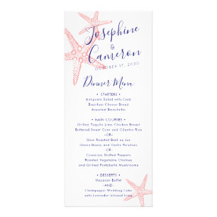 Coral Pink Starfish Modern Beach Menu Werbekarte