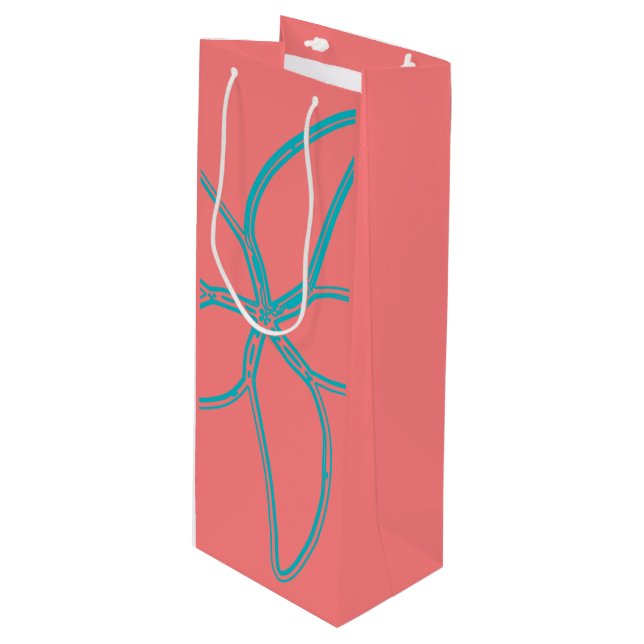 Coral Pink Starfish Weinbeutel Geschenktüte Für Weinflaschen (Vorderseite Schrägansicht)