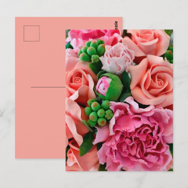 Coral & Pink Tee Rose Blume Postkarte (Vorne/Hinten)