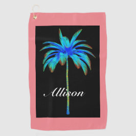 Coral Pink Tropical Palm Tree Personalisiert Golfhandtuch