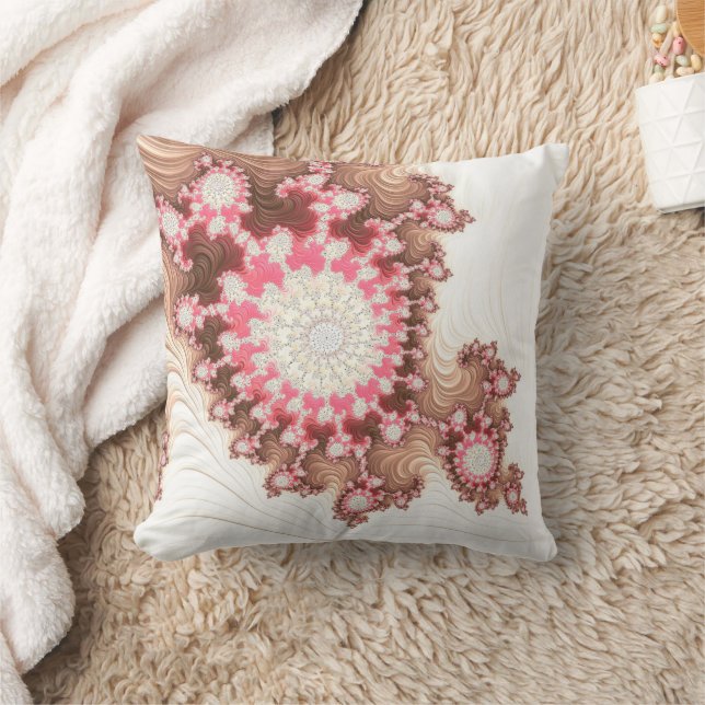 Coral Pink und Brown Fraktal Seashell Abstrakt Kissen (Decke)