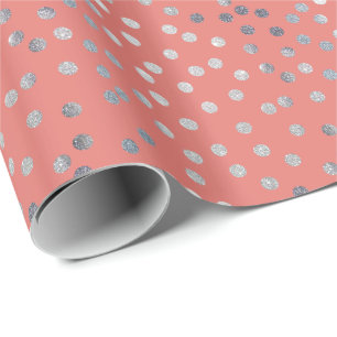 Coral Pink und Silver Glitzer City Dots Geschenkpapier