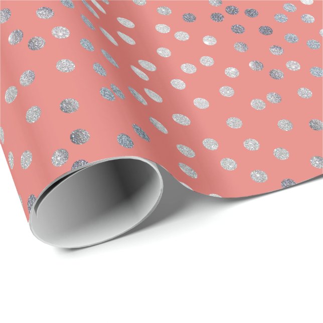 Coral Pink und Silver Glitzer City Dots Geschenkpapier (Rolleneckpunkt)
