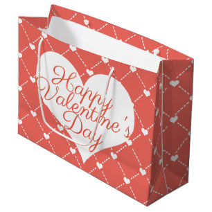 Coral Pink Valentine's White Hearts Große Geschenktüte