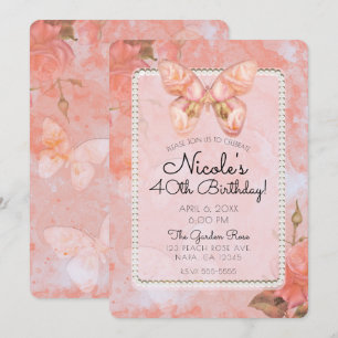 Coral Pink Vintag Butterfly Rose Geburtstagspartei Einladung