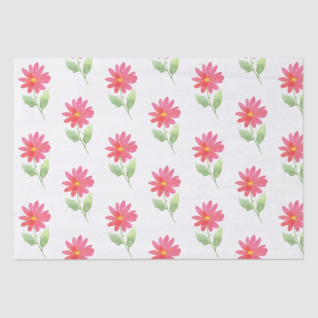 Coral Pink Watercolor Daisy Muster Seidenpapier (Vorderseite)