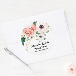 Coral Pink Watercolor Floral Wedding Custom Runder Aufkleber