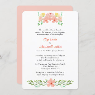 Coral Pink Watercolor Florals Wedding Elegant Einladung