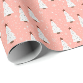Coral Pink Weihnachtsfest Bäume Boho Trendy  Geschenkpapier