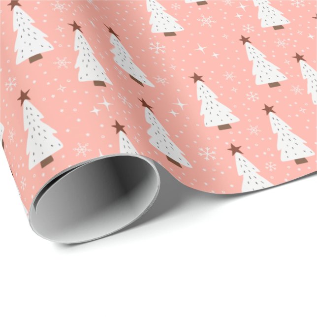 Coral Pink Weihnachtsfest Bäume Boho Trendy  Geschenkpapier (Rolleneckpunkt)